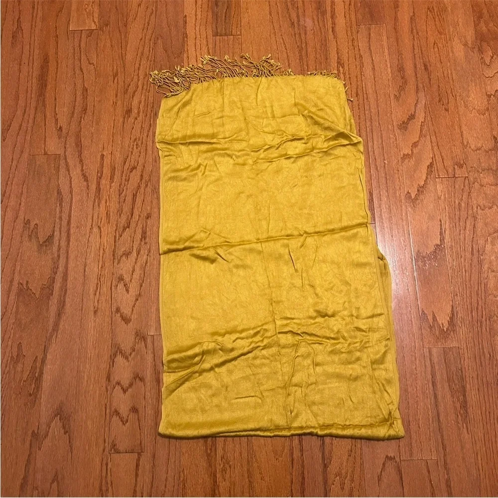 Charming Charlie Mustard Yellow Scarf – Lightweight Fringe Wrap